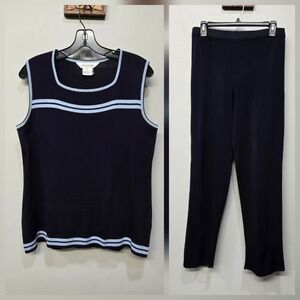 Misook 2 Piece Pant Set Large Tank Top Navy Blue Nautical Minimalist Travel Work